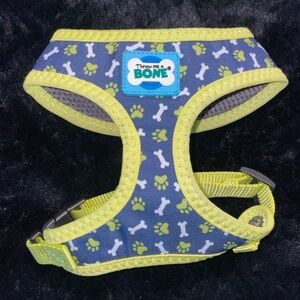 Blue and Neon Green Dog Harness with Playful Design